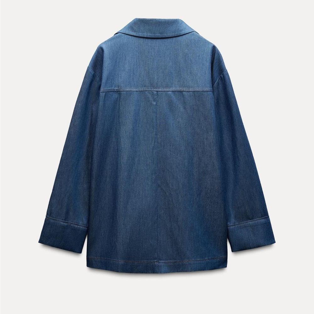 Denim effect Blue Oversized Women's Blazer - Picture 8 of 12